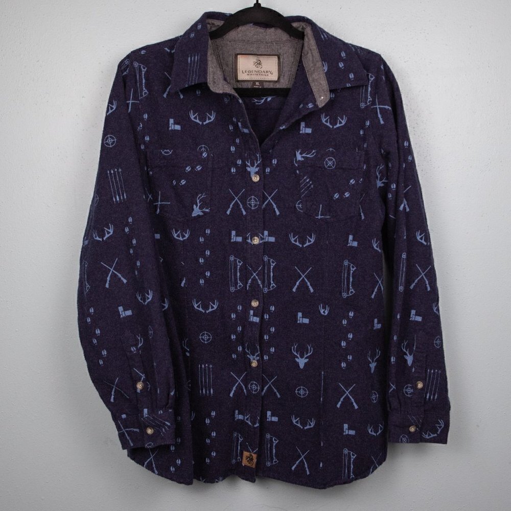 Legendary Whitetails Cottage Escape navy hunting print flannel shirt-XL
